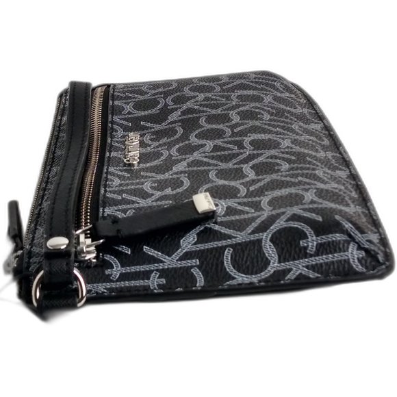 Calvin Klein Key Item Top Zip Monogram Wristlet Clutch Black/white - Picture 6 of 8